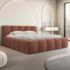 Letto oversize 180x200cm con rete contenitore imbottito rosso mattone Aluna