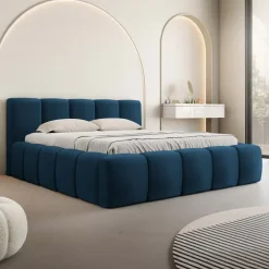 Letto oversize 180x200cm con rete contenitore imbottito blu Aluna