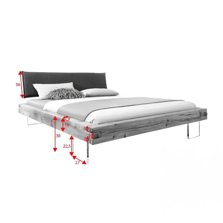 Letto oversize 180x200cm testiera imbottita piedi in vetro legno massello rovere tortora Resilia