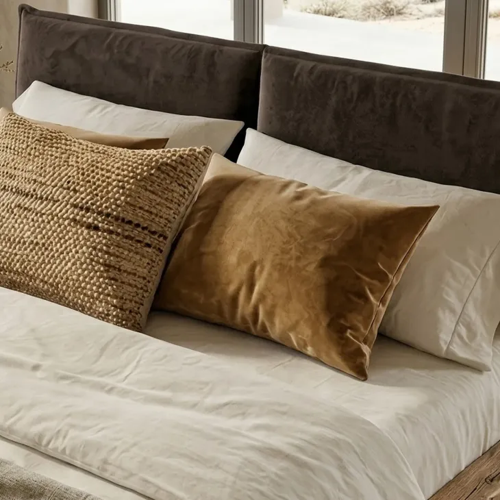 Letto oversize 180x200cm testiera imbottita gambe in metallo legno massello rovere antracite Venalia