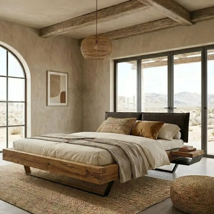 Letto oversize 180x200cm testiera imbottita gambe in metallo legno massello rovere antracite Venalia