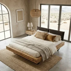 Letto oversize 180x200cm testiera imbottita gambe in metallo legno massello rovere antracite Venalia
