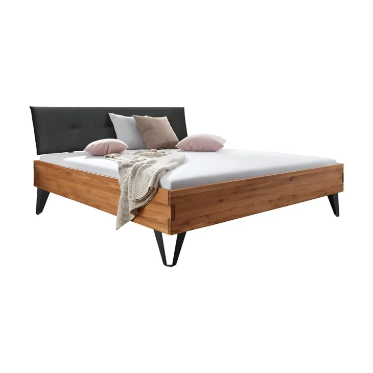 Letto oversize 180x200cm testiera imbottita piedi in metallo legno massello rovere antracite Cortelia