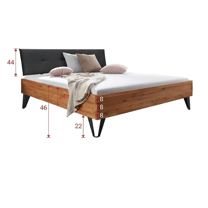 Letto oversize 180x200cm testiera imbottita piedi in metallo legno massello rovere antracite Cortelia