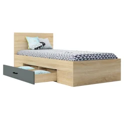 Letto singolo cameretta 90x200cm reversibile con cassettone rovere antracite Chiaretto