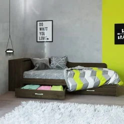 Letto singolo con comò e cassettoni 82x190cm noce Catullo