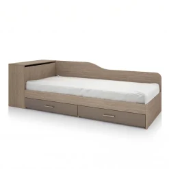 Letto singolo con comò e cassettoni 82x190cm rovere scuro marrone Catullo