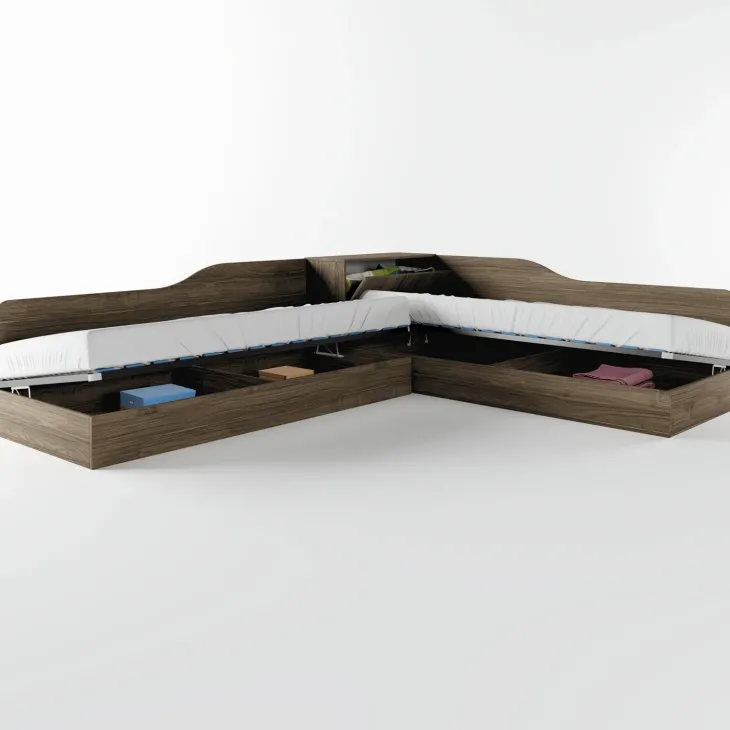 Letto singolo contenitore doppio 82x190cm moderno noce Stefano