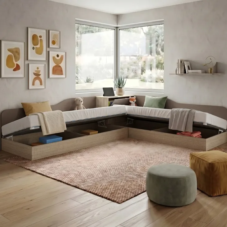 Letto singolo contenitore doppio 82x190cm moderno rovere scuro marrone Stefano