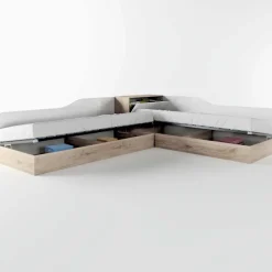 Letto singolo contenitore doppio 82x190cm moderno rovere bianco lucido Stefano