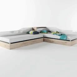 Letto singolo contenitore doppio 82x190cm moderno rovere bianco lucido Stefano