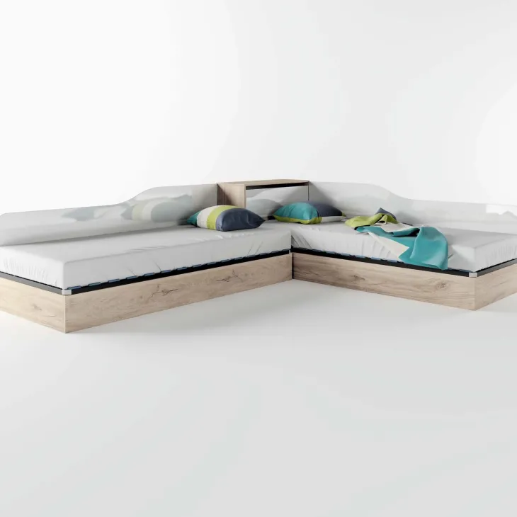 Letto singolo contenitore doppio 82x190cm moderno rovere bianco lucido Stefano