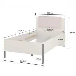 Letto singolo contenitore 100x200cm con rete testiera imbottita beige cashmere Simple