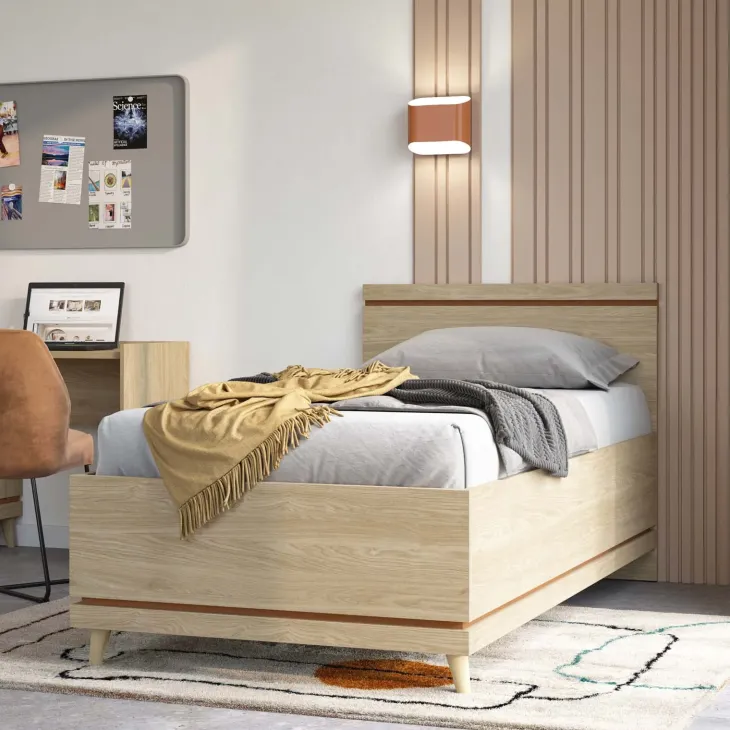 Letto singolo contenitore 100x200 cm con rete mattone Yu