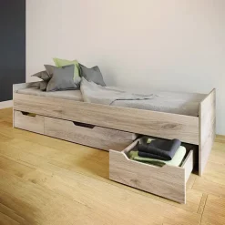 Letto singolo 90x200cm 3 cassetti rovere chiaro Kabala