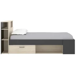 Letto singolo 90x190cm con cassettoni e libreria rovere grafite Derby