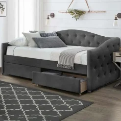 Letto singolo 90x200cm con cassettoni velluto grigio Epic