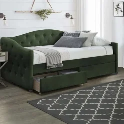 Letto singolo 90x200cm con cassetti in velluto verde Epic