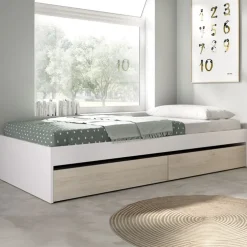 Letto singolo 90x190cm con 2 cassettoni bianco rovere Bellix