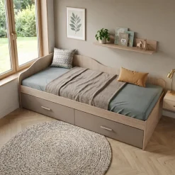 Letto singolo 90x200cm con cassettoni rovere scuro marrone Beccaria