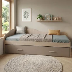 Letto singolo 90x200cm con cassettoni rovere scuro marrone Beccaria