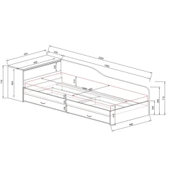 Letto singolo 82x190cm con comò e cassettoni rovere rustico Catullo