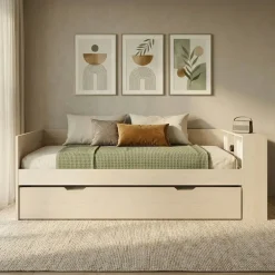 Letto singolo 90x200cm con letto estraibile e libreria reversibile rovere Claudio