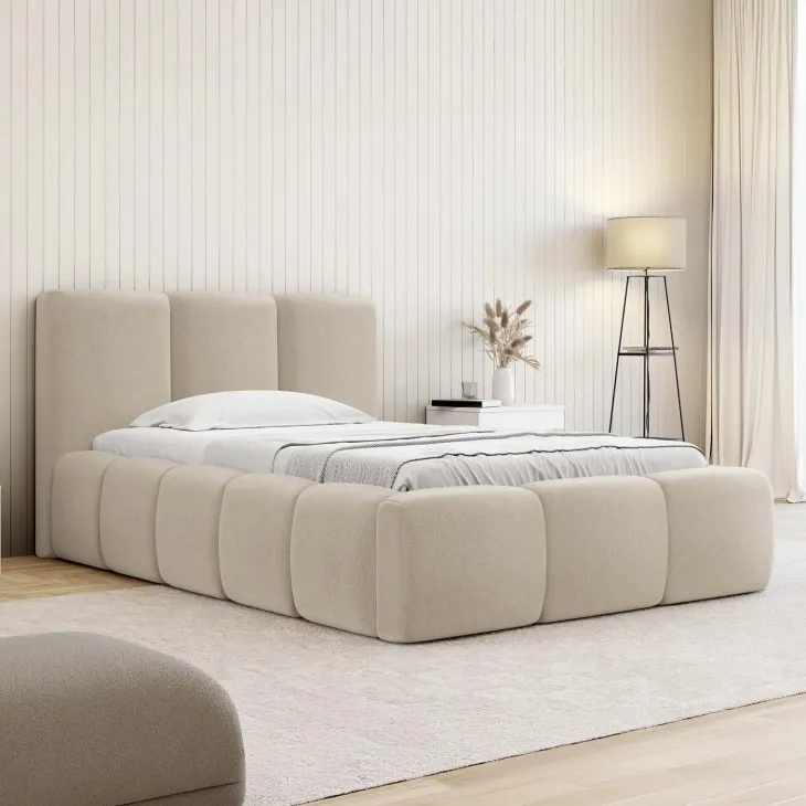 Letto singolo 90X200cm con rete contenitore imbottito beige cashmere Aluna