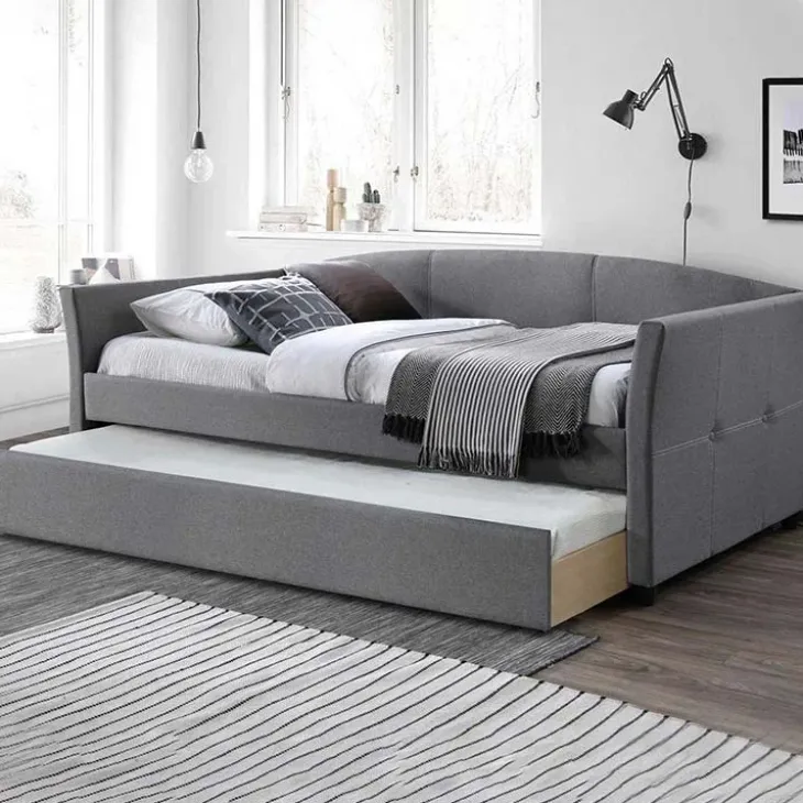 Letto singolo 90x200cm estraibile moderno in tessuto grigio moderno Duple