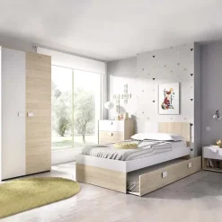 Letto singolo 90x190cm estraibile rovere bianco Cairo