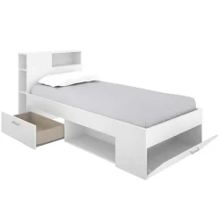 Letto singolo 90x190cm reversibile 2 cassetti con libreria bianco Derby