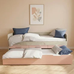 Letto singolo 90x200 con letto estraibile e 3 cassetti bianco frassinato rosa Bra