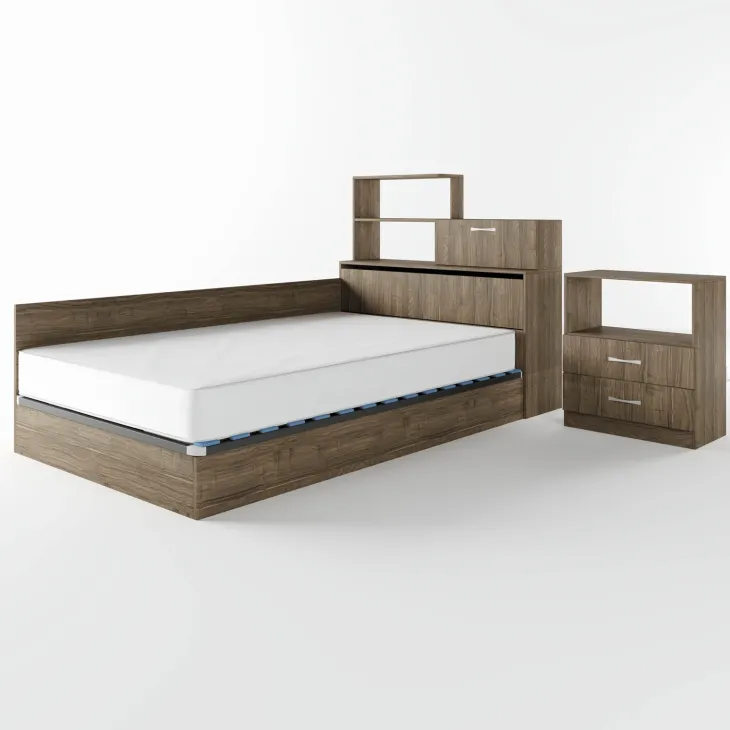 Letto una piazza e mezza contenitore 120x190cm con libreria e comodino noce Manzoni