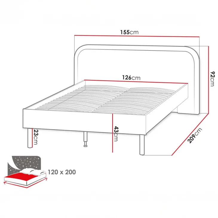 Letto una piazza e mezza 120x200cm con rete beige cashmere tortora Rita