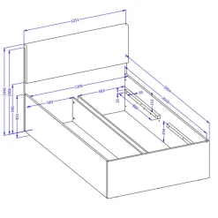 Letto una piazza e mezzo 120x200cm contenitore con rete a doghe testiera imbottita rovere Elvira