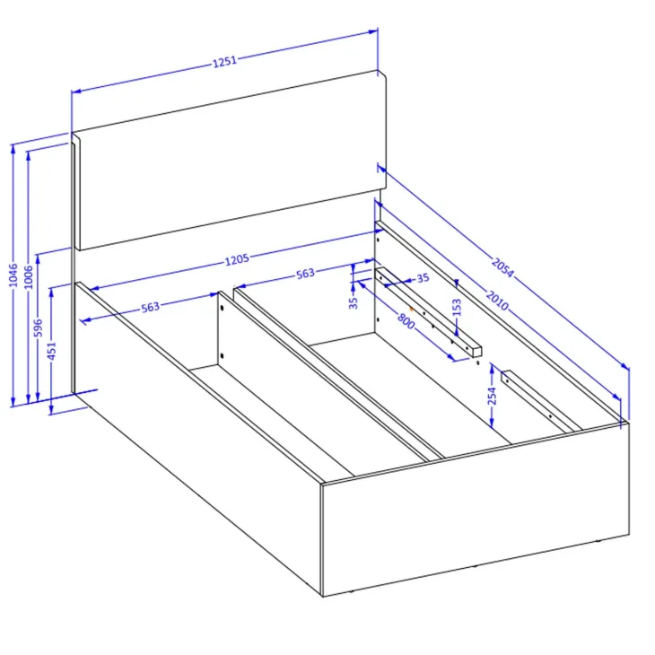 Letto una piazza e mezzo 120x200cm contenitore con rete a doghe testiera imbottita rovere Elvira