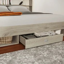 Letto 140x200cm alla francese con cassettoni e libreria rovere sonoma Danubio