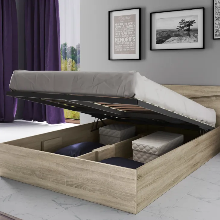 Letto 140x200cm alla francese contenitore rovere sonoma Camilla Gihome®