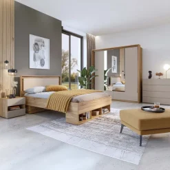 Letto 140x200cm alla francese 3 vani a giorno rovere tortora Lise