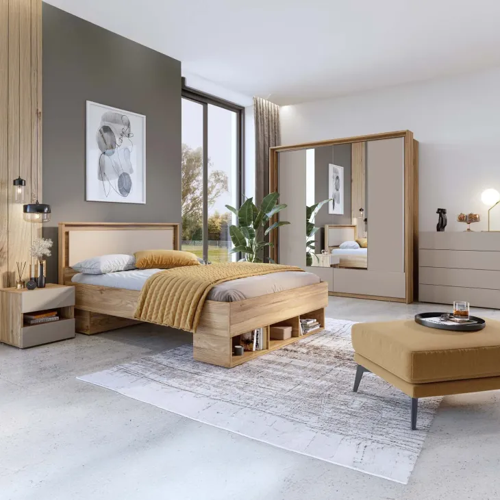 Letto 140x200cm alla francese 3 vani a giorno rovere tortora Lise
