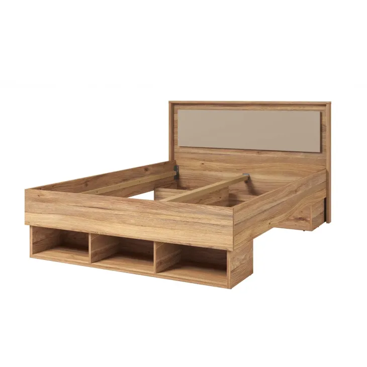 Letto 140x200cm alla francese 3 vani a giorno rovere tortora Lise