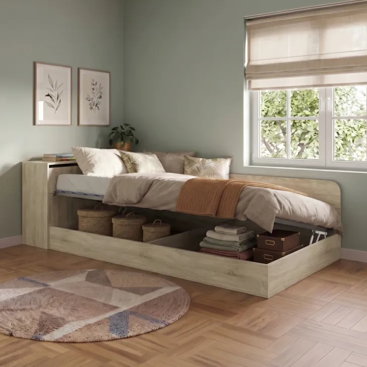 Letto 120x190cm contenitore una piazza e mezza con comò rovere sonoma Joel