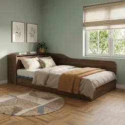 Letto 120x190cm contenitore una piazza e mezza con comò noce Joel
