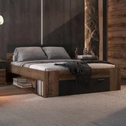 Letto 160x200cm matrimoniale contenitore rovere nero opaco Lisbona Gihome®