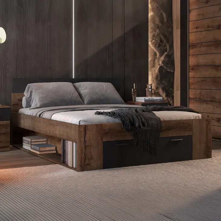 Letto 160x200cm matrimoniale contenitore rovere nero opaco Lisbona Gihome®