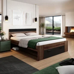 Letto 160x200cm matrimoniale contenitore rovere nero opaco Lisbona Gihome®
