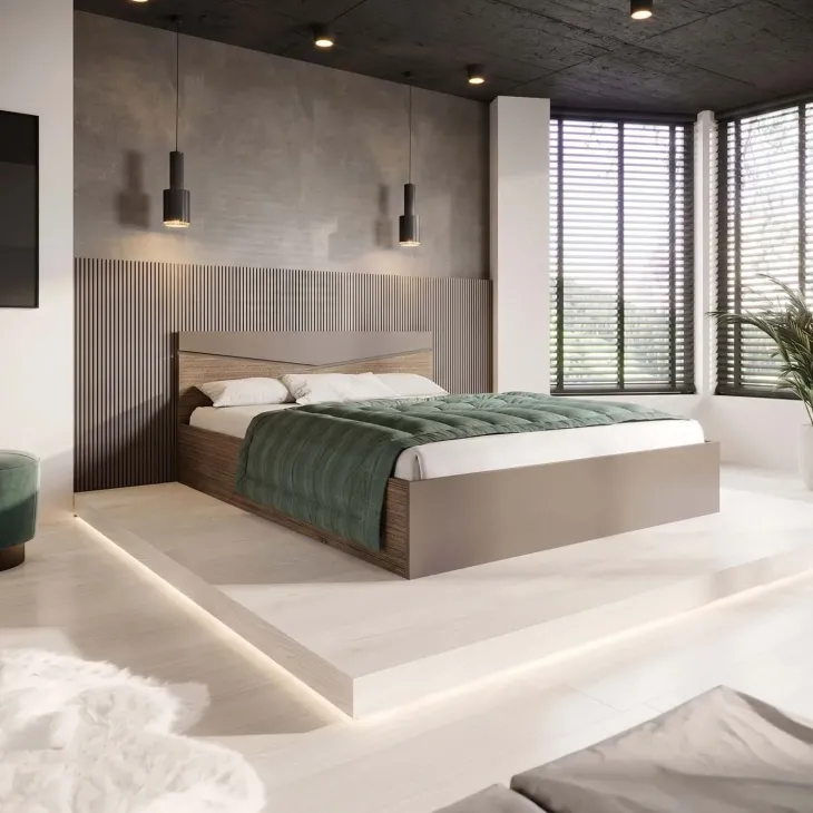Letto 160x200cm matrimoniale contenitore rovere scuro marrone Camilla Gihome®