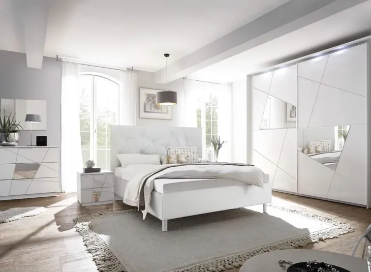 Letto 160x195cm matrimoniale imbottito bianco laccato opaco Olimpo