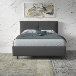 Letto 160x195cm matrimoniale imbottito con contenitore antracite Ardesia