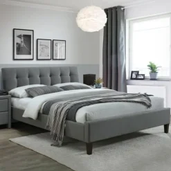 Letto 160x200cm matrimoniale in tessuto grigio capitonnè Elmas Gihome®